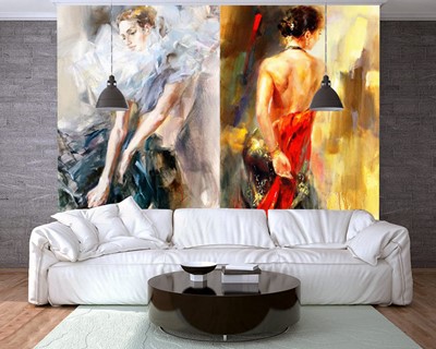 Canvasbehang met twee verschillende vrouwenschilderijen