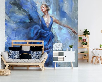 Canvasbehang in blauwe jurk