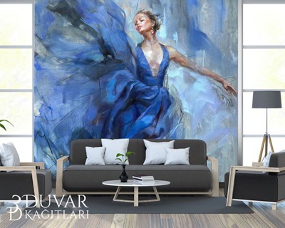 Canvasbehang in blauwe jurk