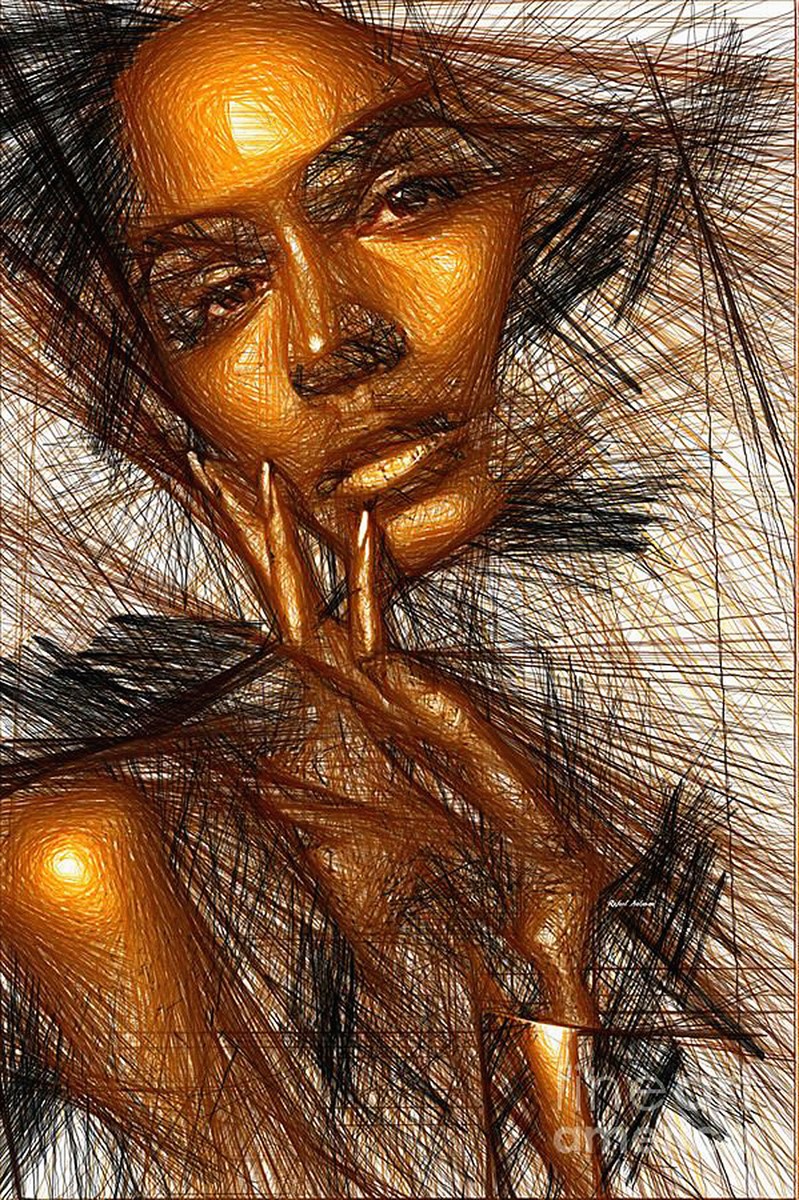 Bronskleurig vrouw schilderij behang