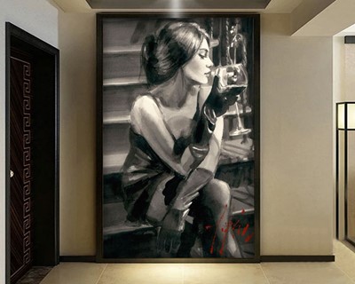 Vrouw zittend op de trap Canvas Wallpaper