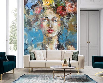 Bloem Kroon Vrouw Canvas Behang