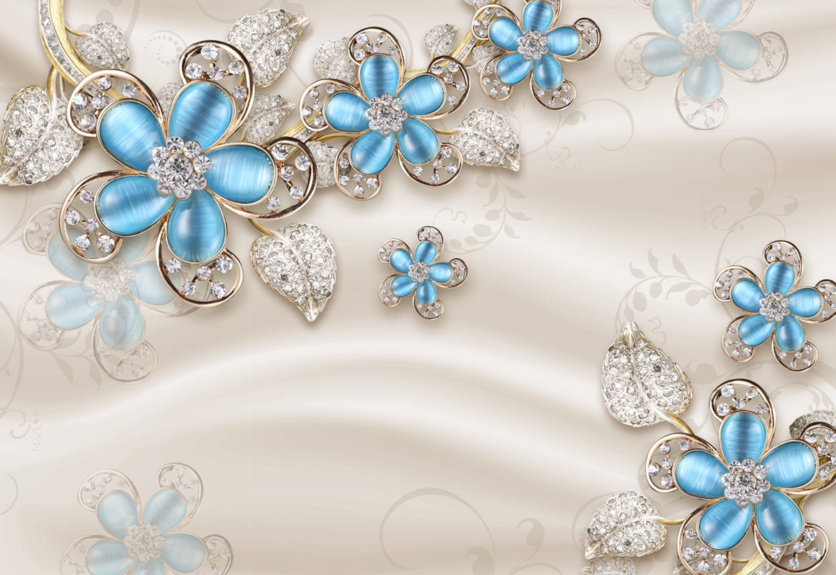 Blauw bloemenbehang 3D