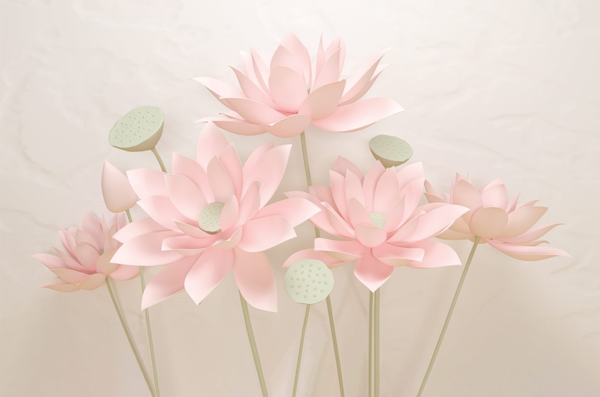 3D roze bloemenbehang