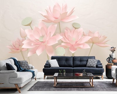 3D roze bloemenbehang