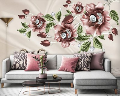 3D Roze Bloem Behang