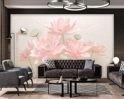 3D roze bloemenbehang