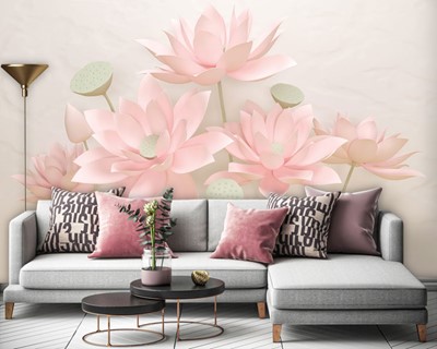 3D roze bloemenbehang