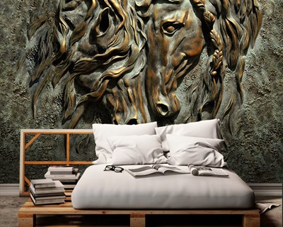 3D Gouden Paard Standbeeld Wallpaper