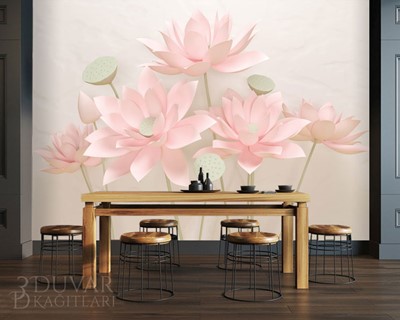 3D roze bloemenbehang