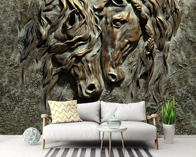 3D Gouden Paard Standbeeld Wallpaper