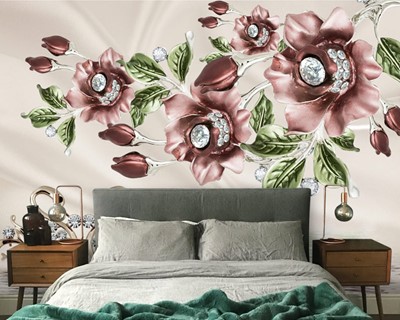 3D Roze Bloem Behang