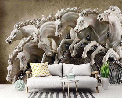 Standbeeld Paarden 3D Wallpaper