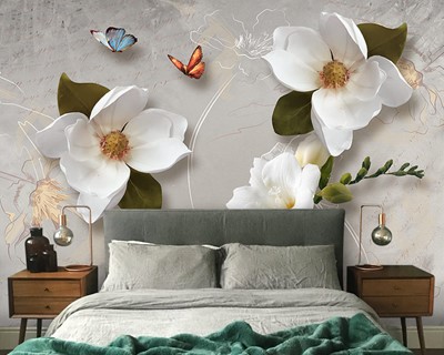 3D wit bloemenbehang