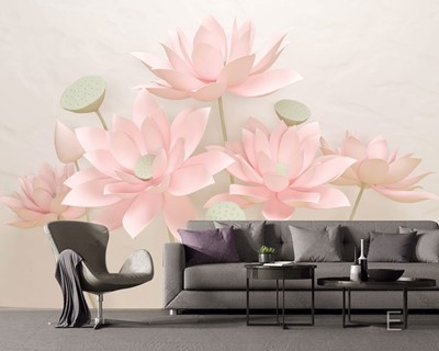 3D roze bloemenbehang