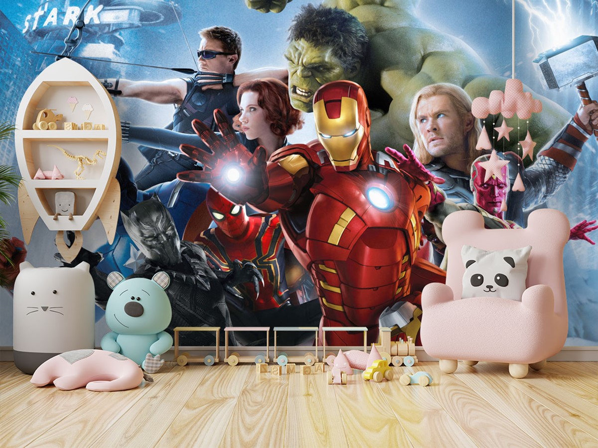 kas Uitstroom maat Avengers Team Kinderkamer Behang 3D-behangen | 3D-achtergronden