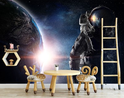 3D Kinderkamer Astronaut Wallpaper