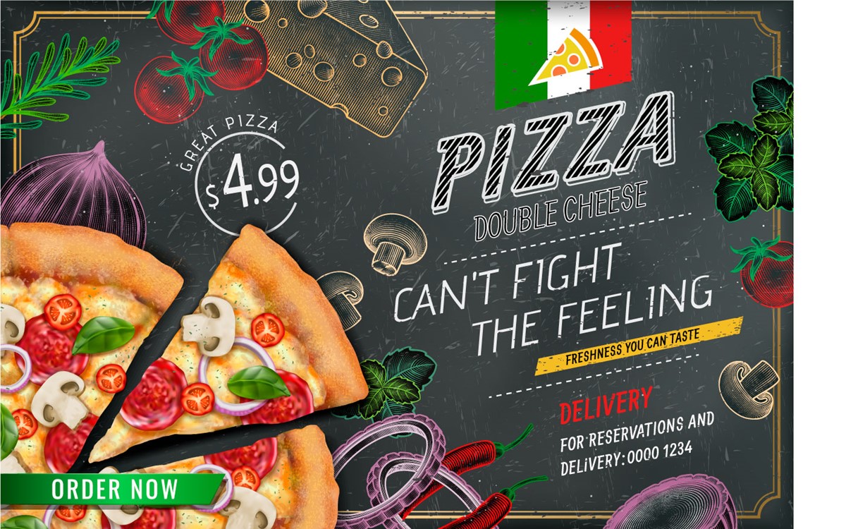 Voorbeelden van café-achtergronden met pizza-thema