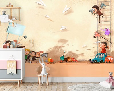 Cartoon Animatie Thema Babykamer Behang