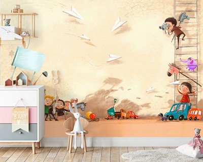 Cartoon Animatie Thema Babykamer Behang