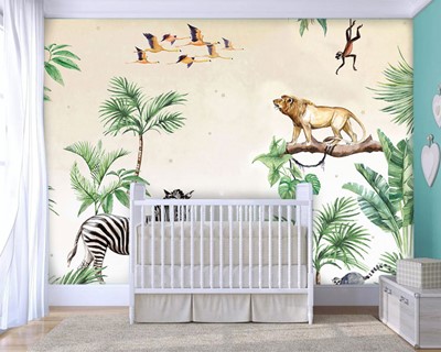 Babykamerbehang met wilde natuurthema