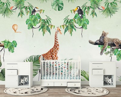 Muurposter voor babykamer met girafthema