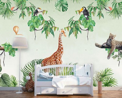 Muurposter voor babykamer met girafthema