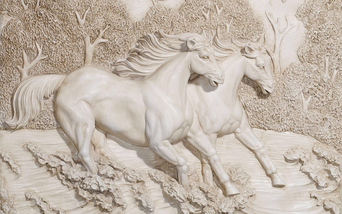 Reliëf Paarden 3D Wallpaper
