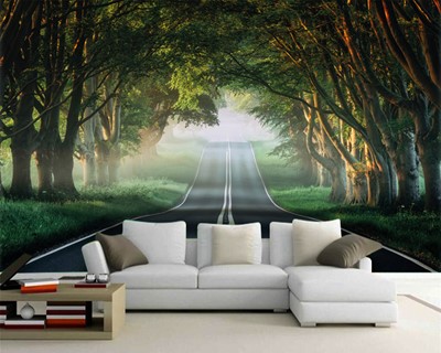 3D Asfalt en Bomen Wallpaper