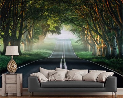 3D Asfalt en Bomen Wallpaper