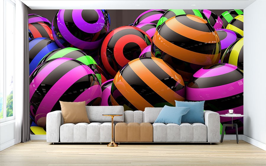 Gering tafereel getuigenis Behang met ronde gekleurde ballen 3D-behangen | 3D-achtergronden