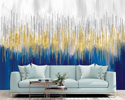 Blauw Geel Artistiek Design Behang