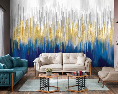 Blauw Geel Artistiek Design Behang