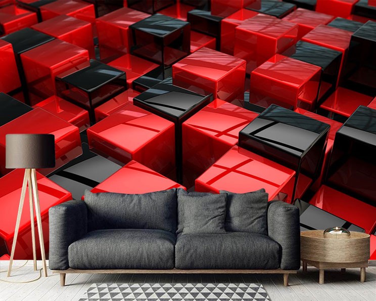Perceptueel gelijktijdig planter Rood Zwart Kubussen Behang 3D 3D-behangen | 3D-achtergronden