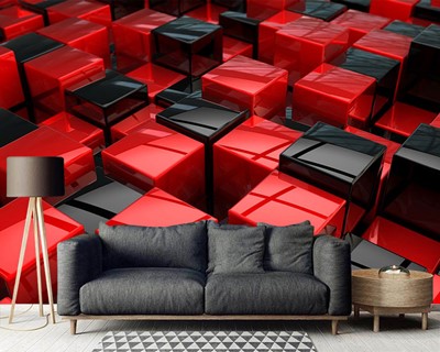 Rood Zwart Kubussen Behang 3D
