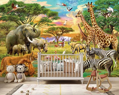 Safari-muurposter voor de kinderkamer