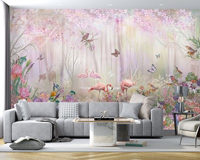 Artistieke muurposter met afbeelding van een flamingo