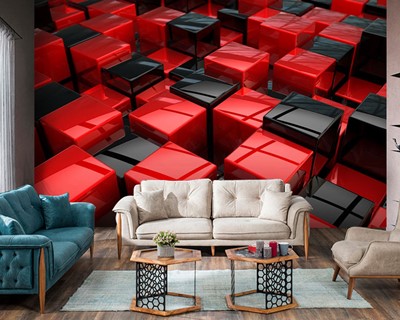 Rood Zwart Kubussen Behang 3D