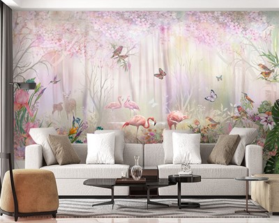 Artistieke muurposter met afbeelding van een flamingo