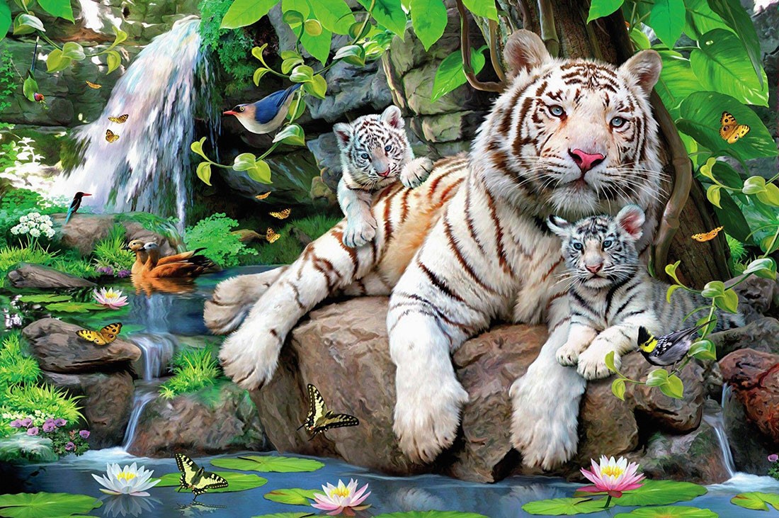 Muurposter met afbeelding van witte tijger