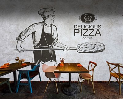 Behang met Pizza Café-thema