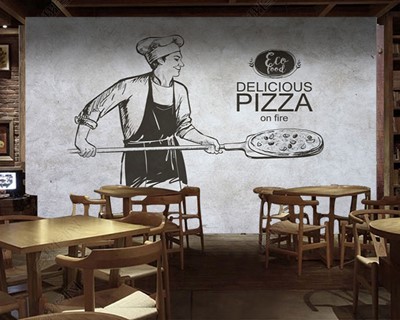 Behang met Pizza Café-thema