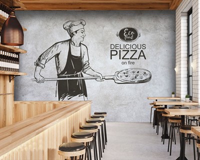 Behang met Pizza Café-thema