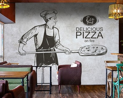 Behang met Pizza Café-thema