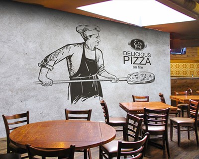 Behang met Pizza Café-thema