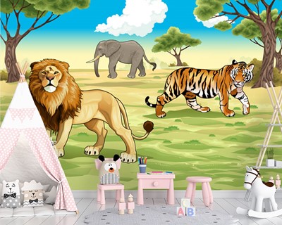 Leeuw en tijger kinderkamer behang