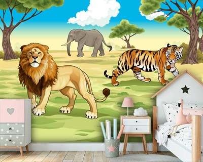 Leeuw en tijger kinderkamer behang