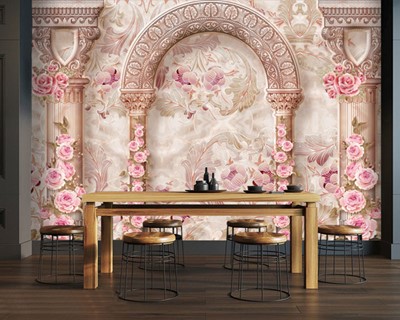 Roze bloemenkunstbehang