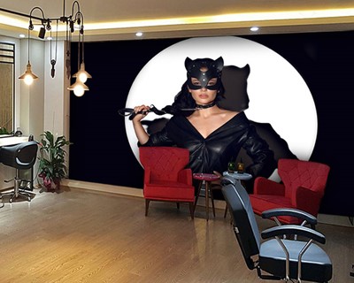 Catwoman kostuum schoonheidscentrum behang