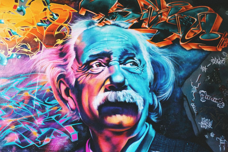 Schoolbehang met thema Albert Einstein